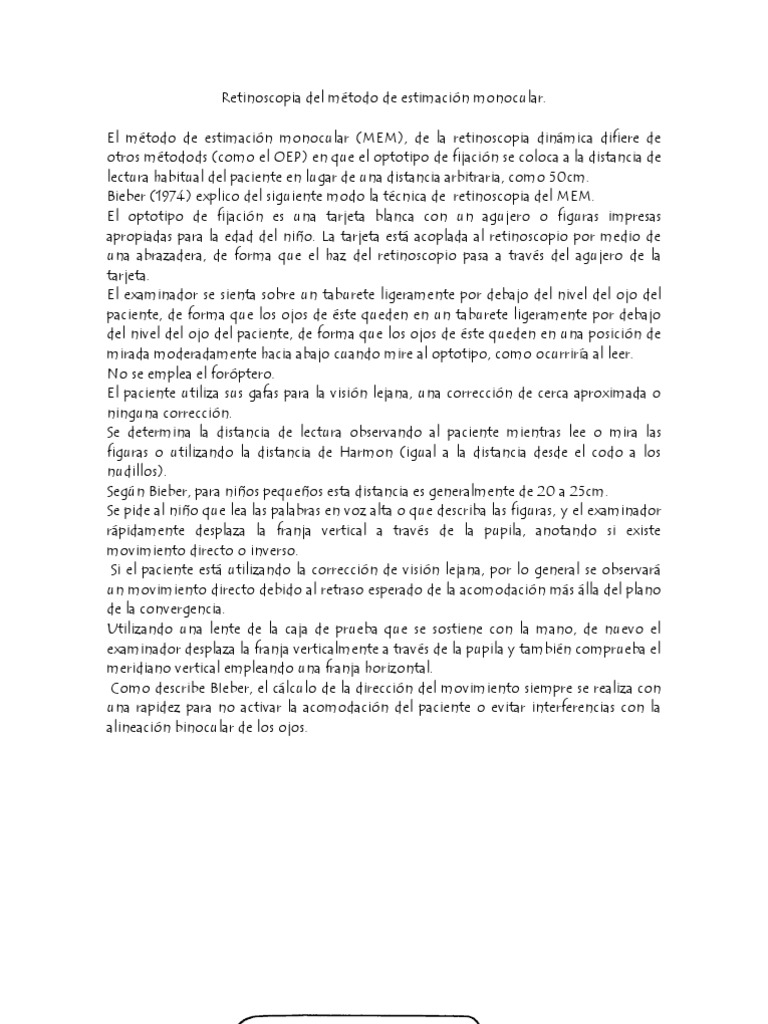 retinoscopia del método de estimación monocular