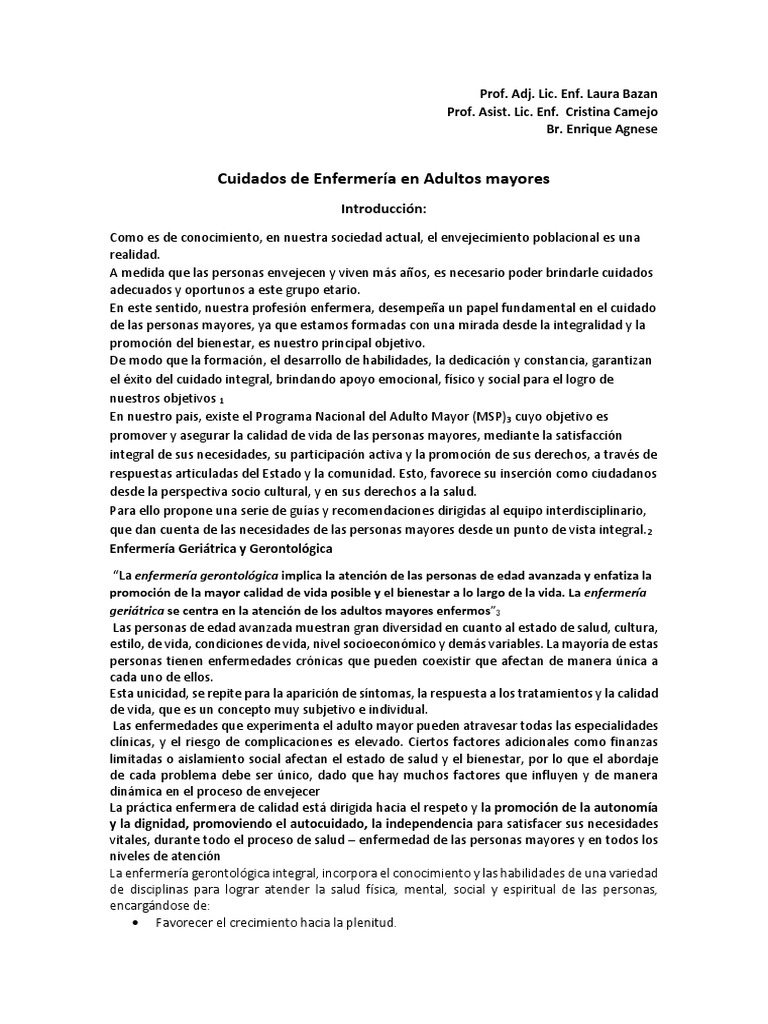Cuidados de Enfermería en Adultos Mayores | PDF