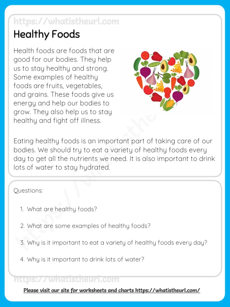 Healthy and Junk Foods Reading Comprehension For Grade 3 PDF