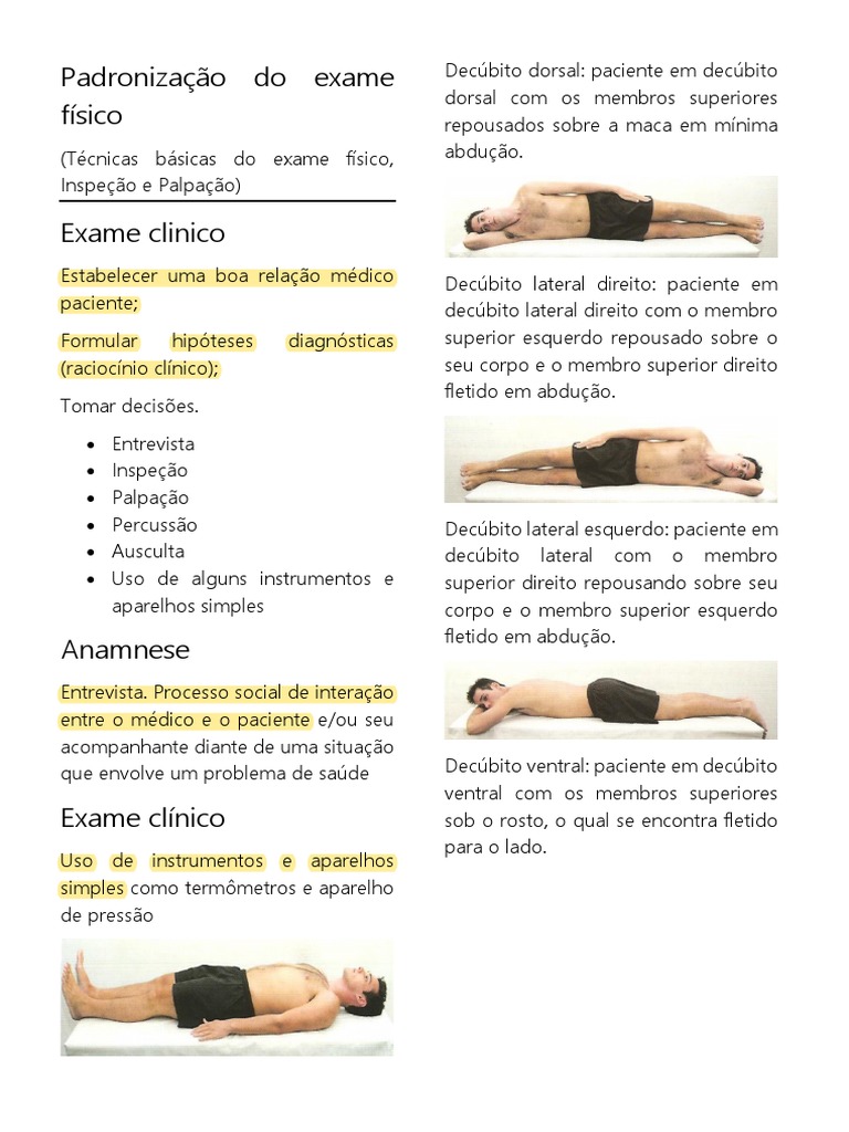 Posições no Exame Físico Clínico | PDF | Mão | Pulmão
