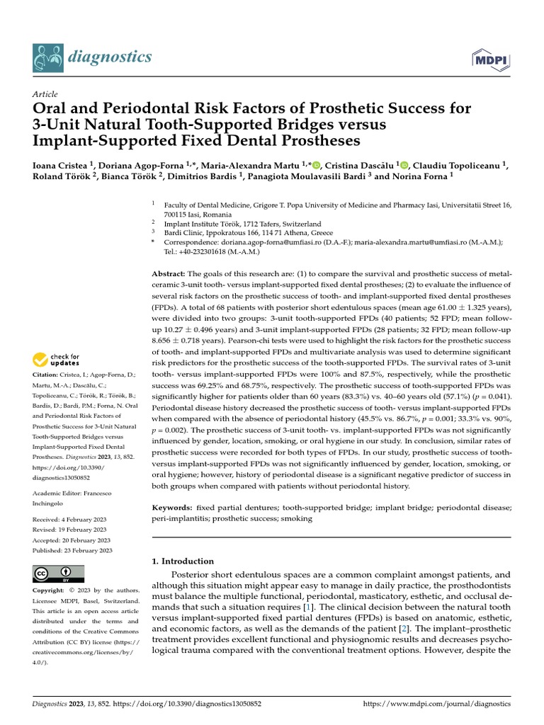 Oral and Periodontal Risk Factors of Prosthetics Success For 3 Unit