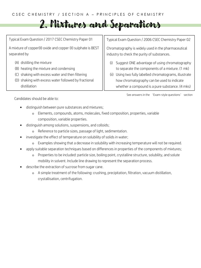 Csec chemistry a2 mixtures and separations pdf mixture