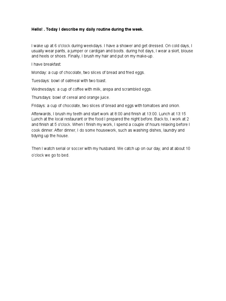 My Weekday Daily Routine Explained | PDF | Cooking, Food & Wine