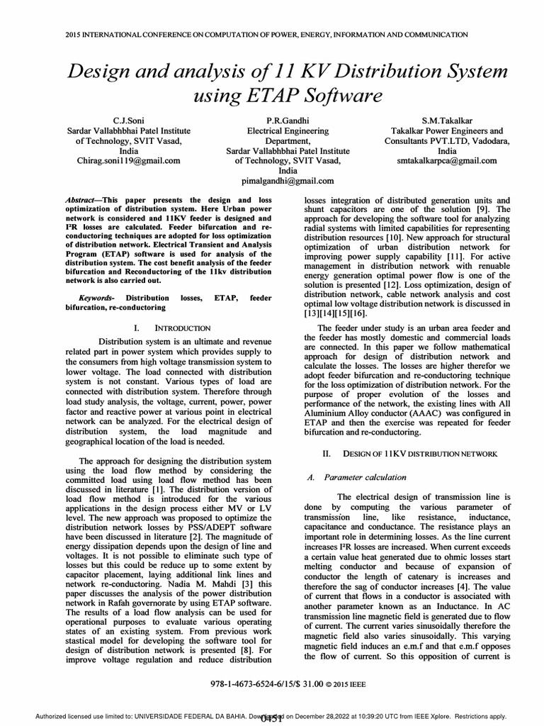 ETAP Analysis of 11kV Distribution System | PDF | Electric Power ...