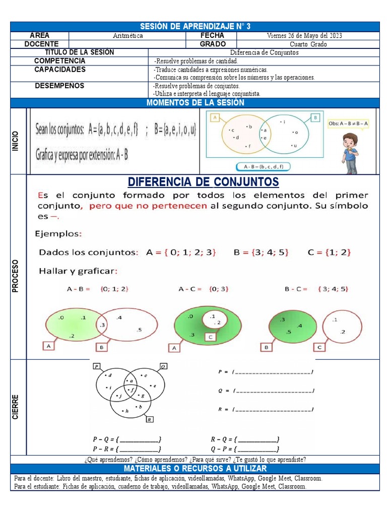 Sesion 3 - Diferencia de Conjuntos. | PDF