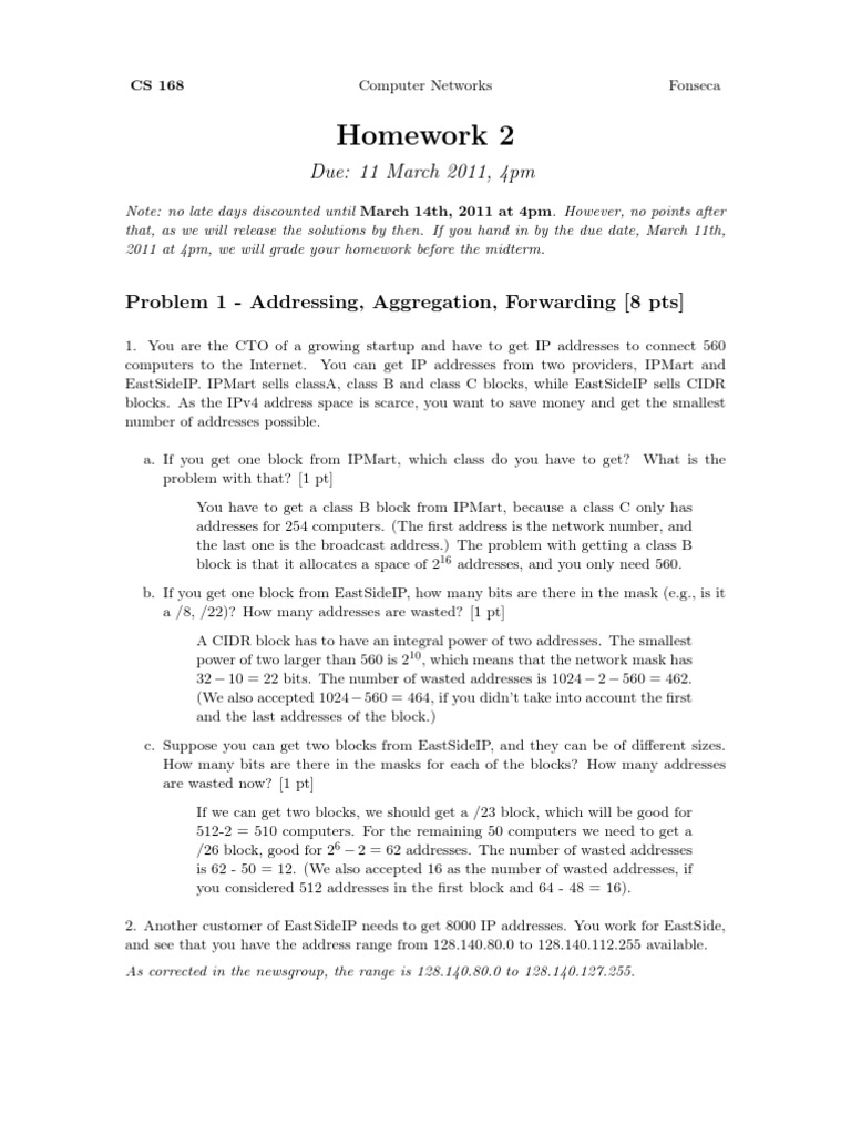 CS 168 Homework 2: IP Addressing & Routing | PDF | Routing | Network Packet