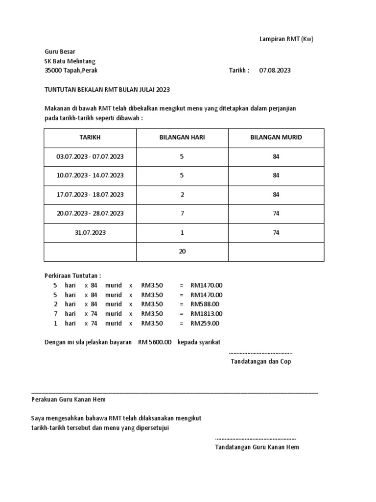 Lampiran RMT (KW) | PDF