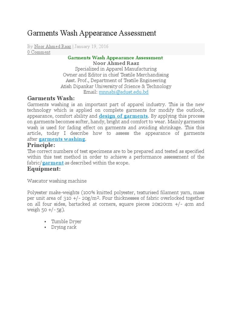Garments Wash Appearance Evaluation Guide | PDF