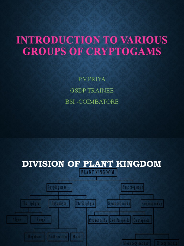 Introduction To Various Groups of Cryptogams P.V.Priya GSDP Trainee