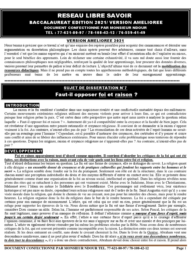 Foi et Raison : Conflit ou Alliance ? | PDF | Philosophie | Sciences et ...
