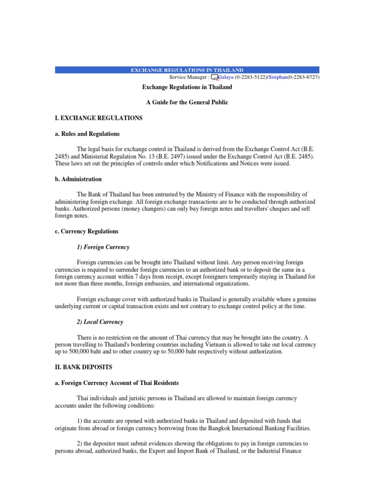 Thailand Exchange Regulations Guide | PDF | Deposit Account | Banks