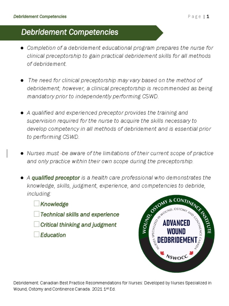 Debridement Competency Check List | PDF