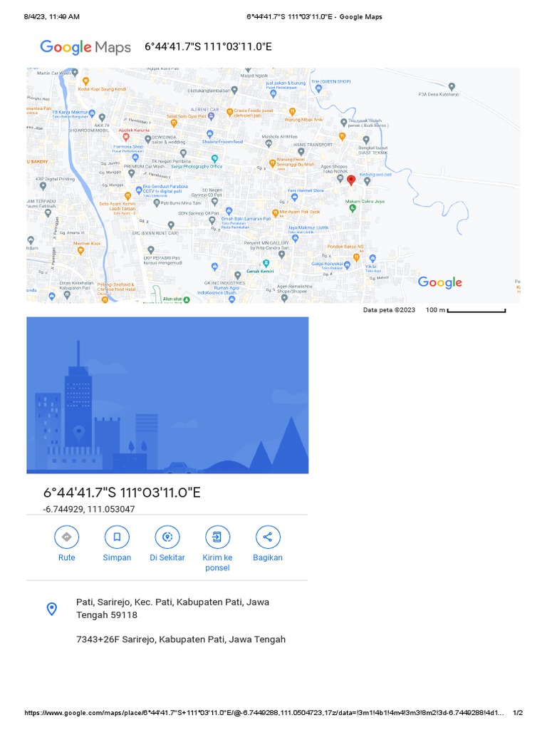 6°44'41.7 S 111°03'11.0 E Google Maps PDF