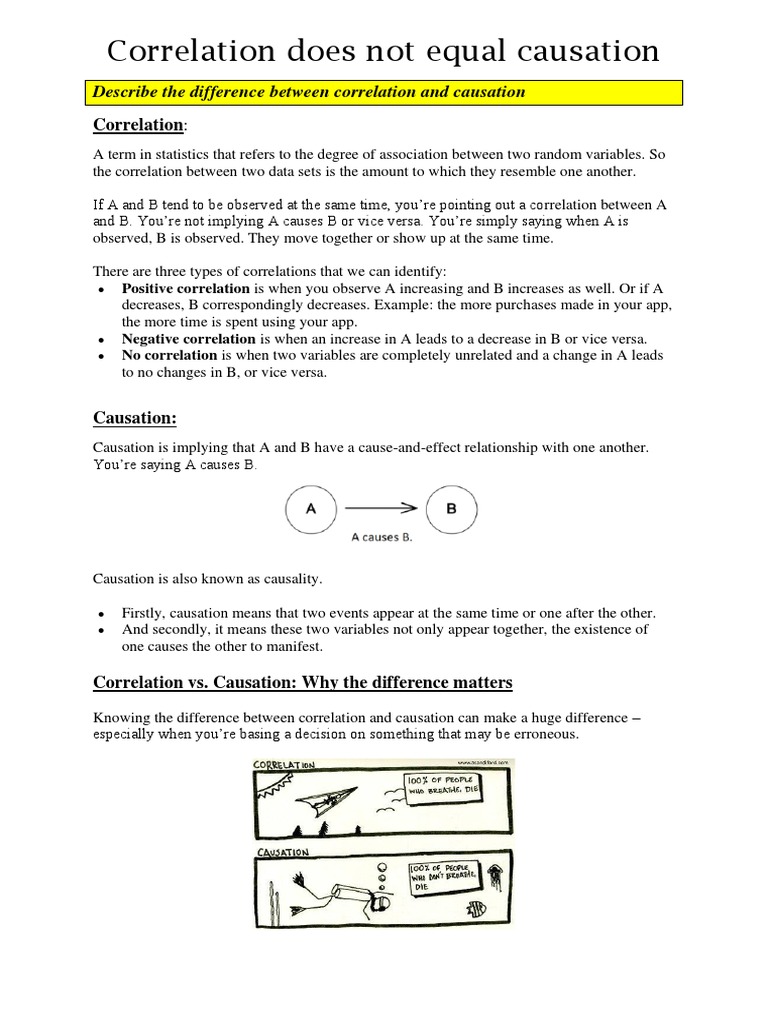 Correlation and Causation Worksheet PDF Causality