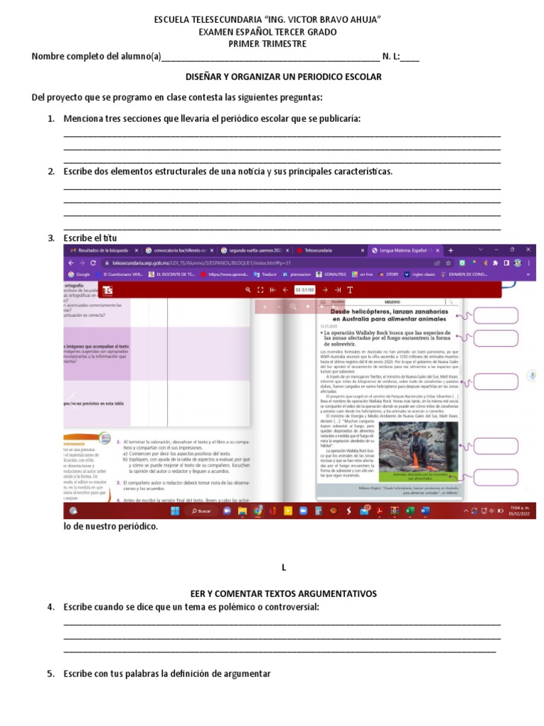 Examen Español 1er Trim PDF