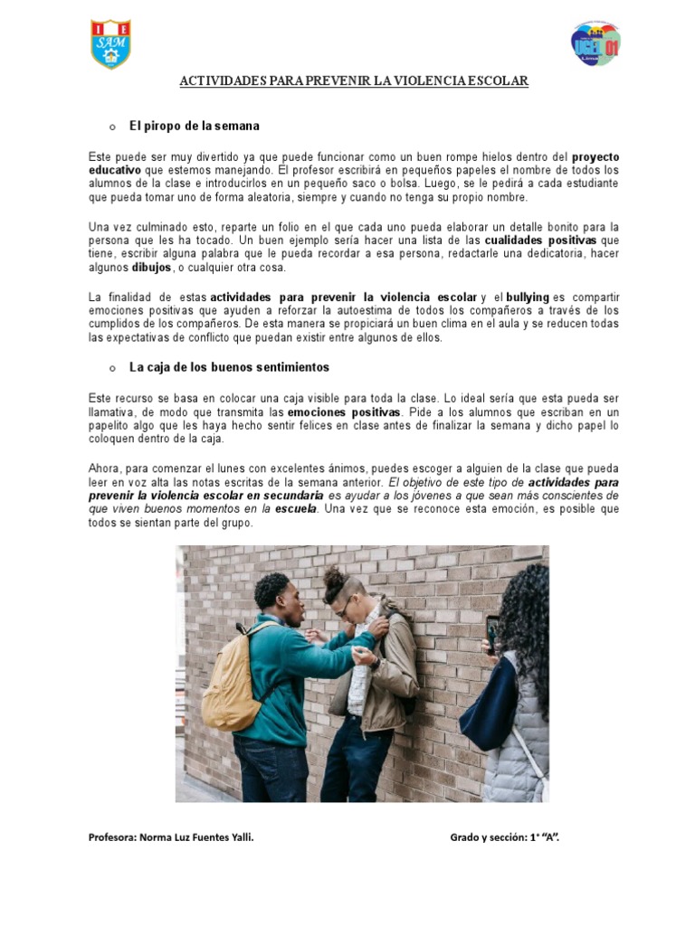 Actividades para Prevenir la Violencia Escolar | PDF