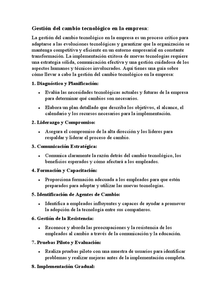 Gestión Del Cambio Tecnológico en La Empresa | PDF | Business | Evaluación