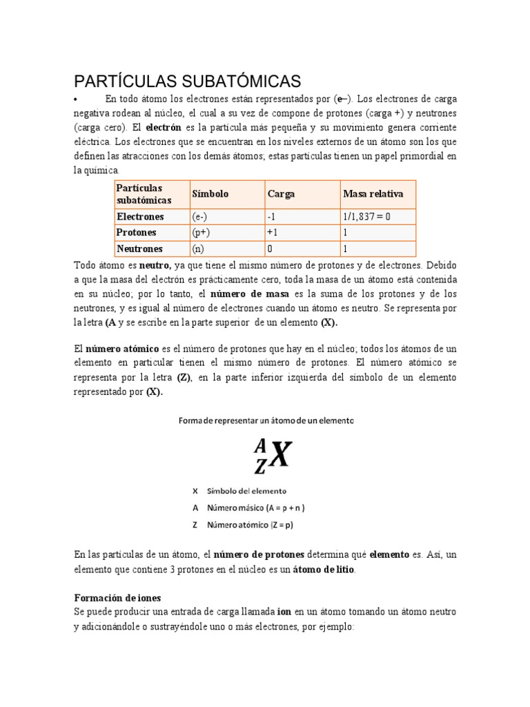 Quimica Particulas Sub Atomicas | PDF | Configuración electronica | Isótopo