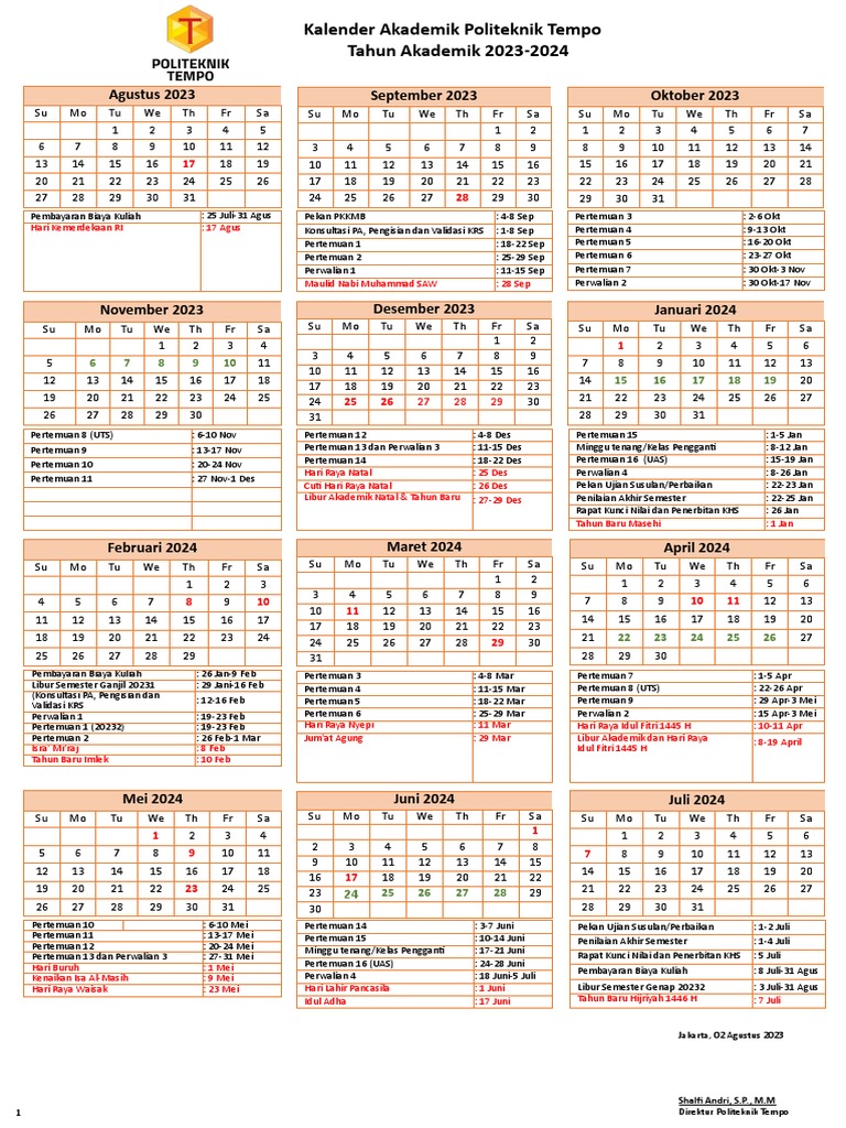 Draft Kalender Akademik 20232024 Revisi 1sa PDF