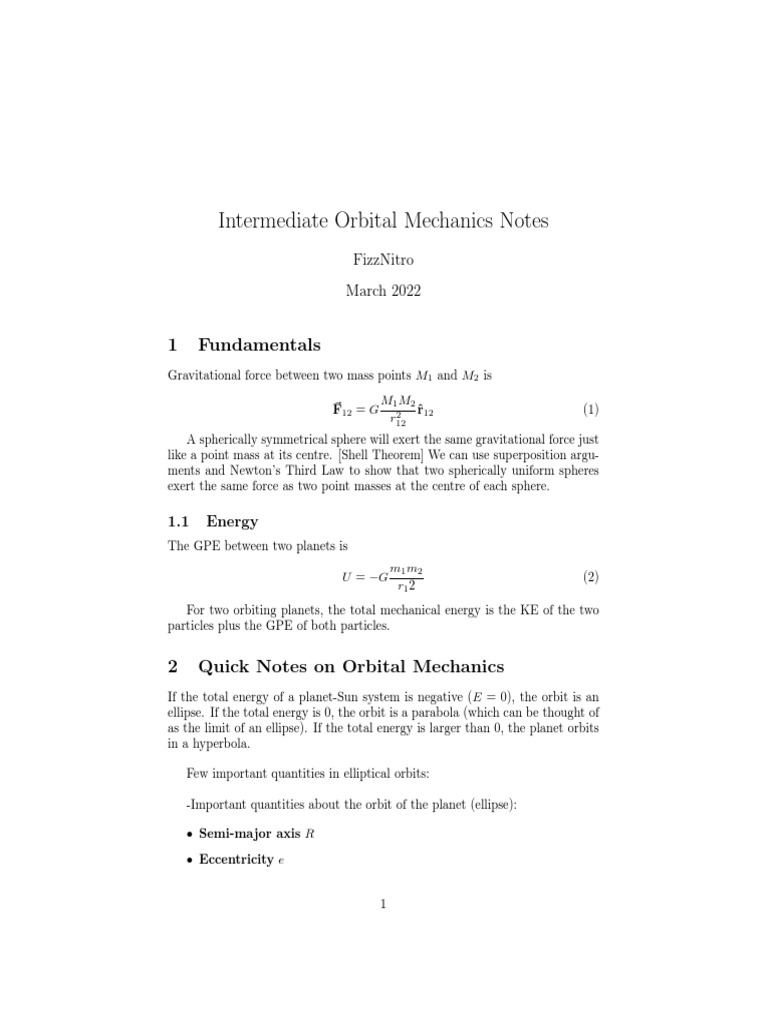 Intermediate Orbital Mechanics Notes | PDF