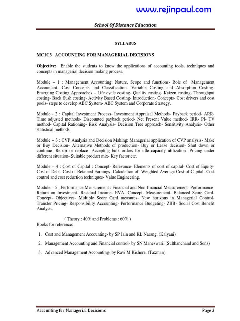 Accounting For Managerial Decisions Notes | PDF | Management Accounting ...