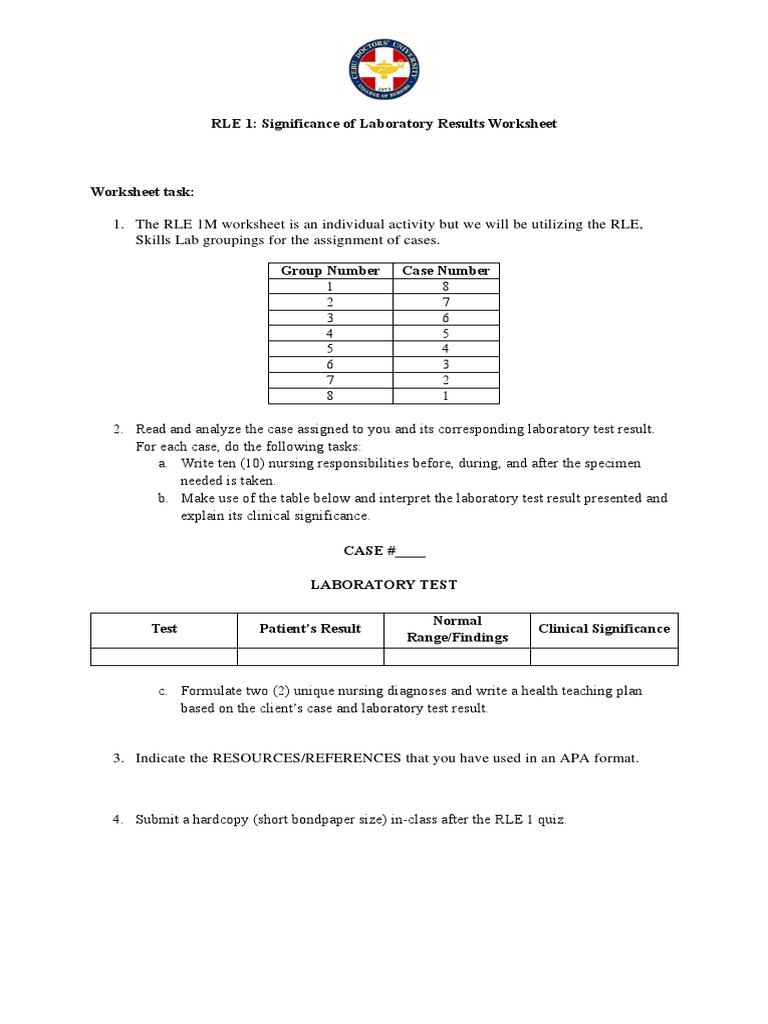 RLE Worksheet: Analyzing Lab Results | PDF | White Blood Cell ...