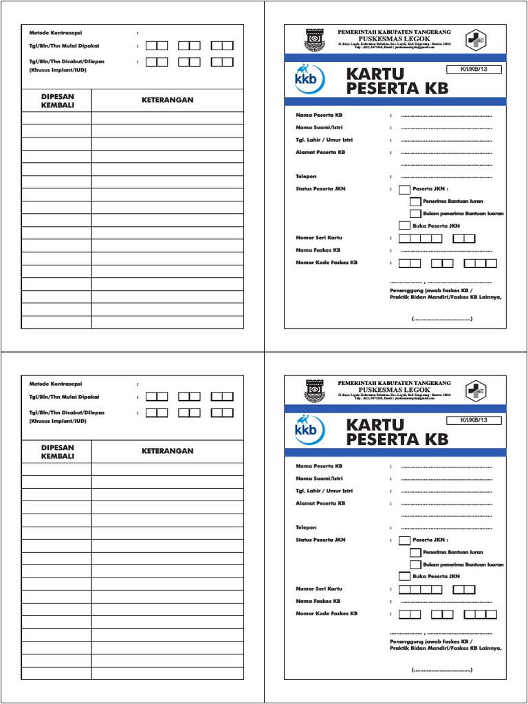 KARTU PESERTA KB | PDF