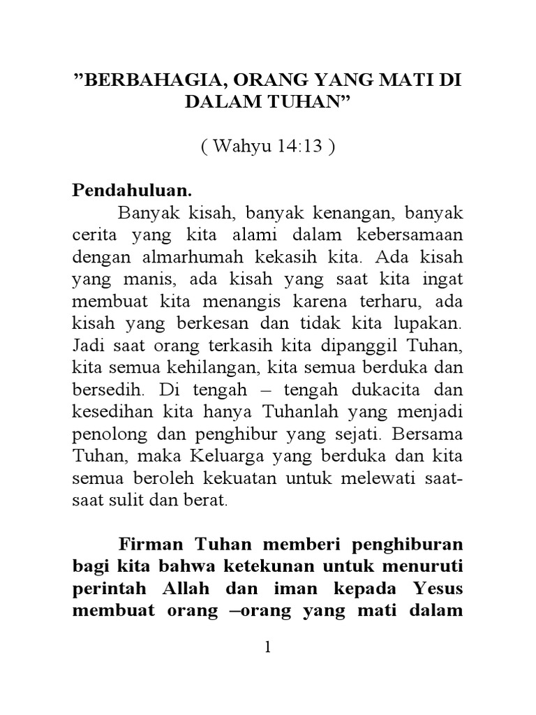 Berbahagia Orang Yang Meninggal Di Dalam Tuhan | PDF
