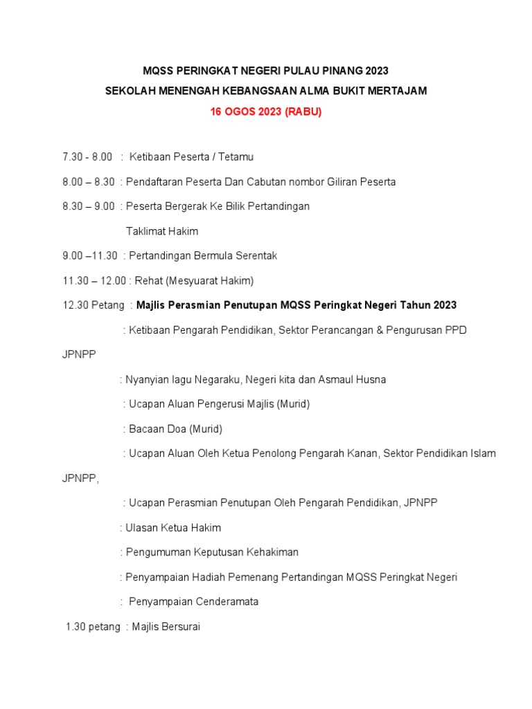 Tentatif Program MQSS 2023 | PDF