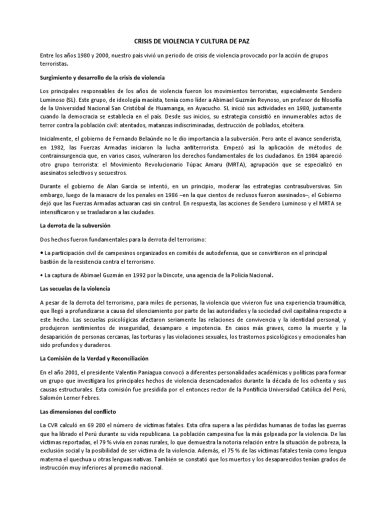 Crisis de Violencia y Cultura de Pazash | PDF | Paz