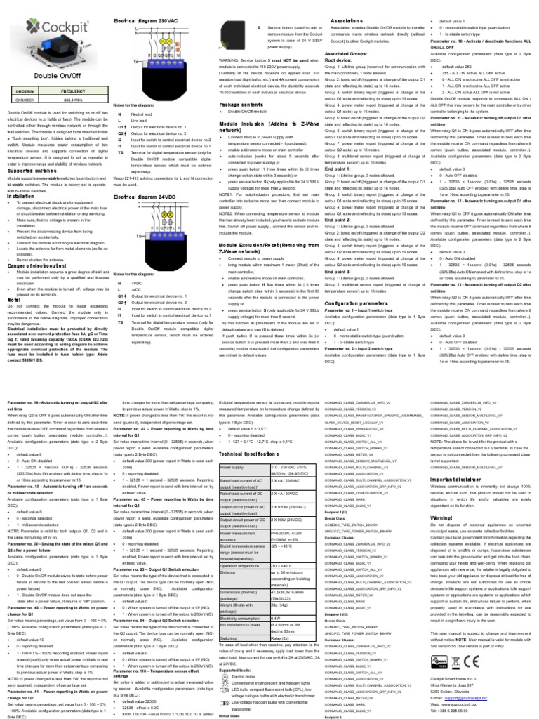 Double On/Off Module Installation Guide | PDF | Switch | Compact ...