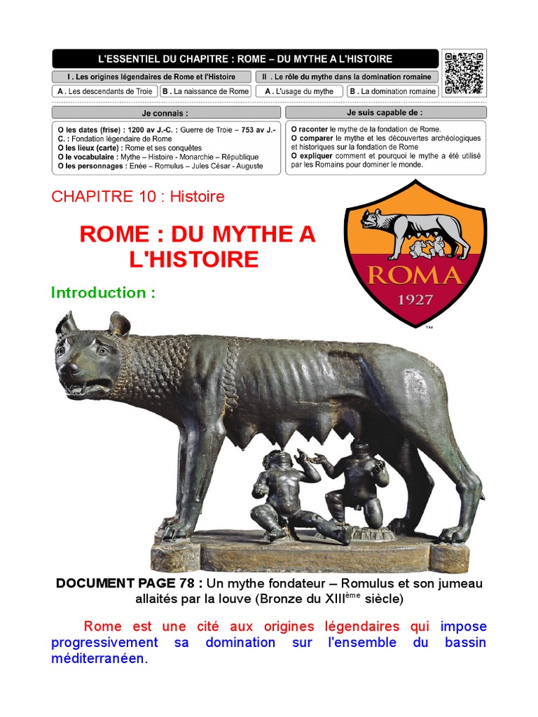 Cours Rome Du Mythe A L Histoire | PDF