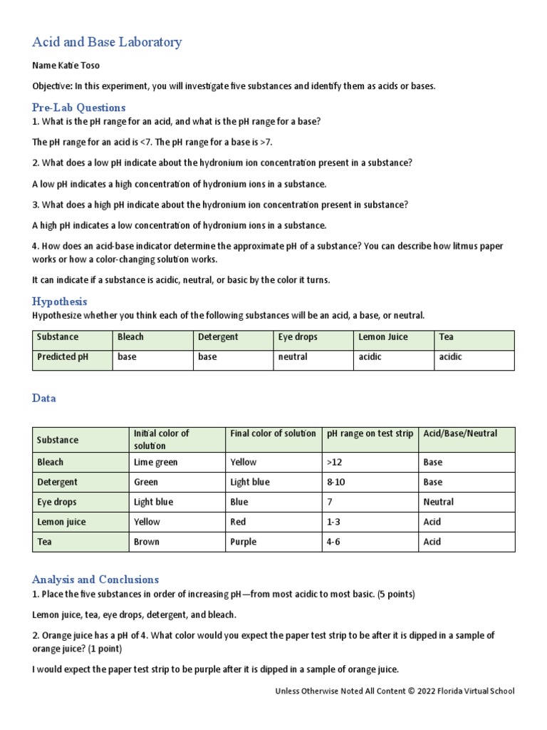 Worksheet Acid Base Lab PDF