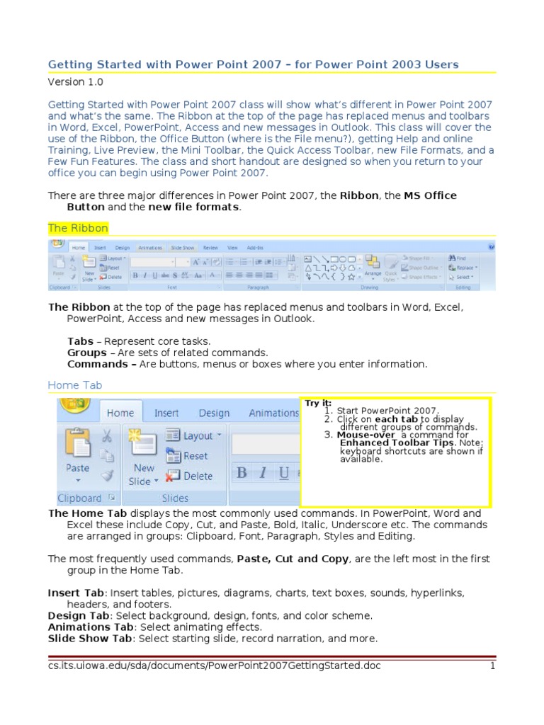 PowerPoint 2007 Guide for 2003 Users | PDF | Microsoft Excel ...
