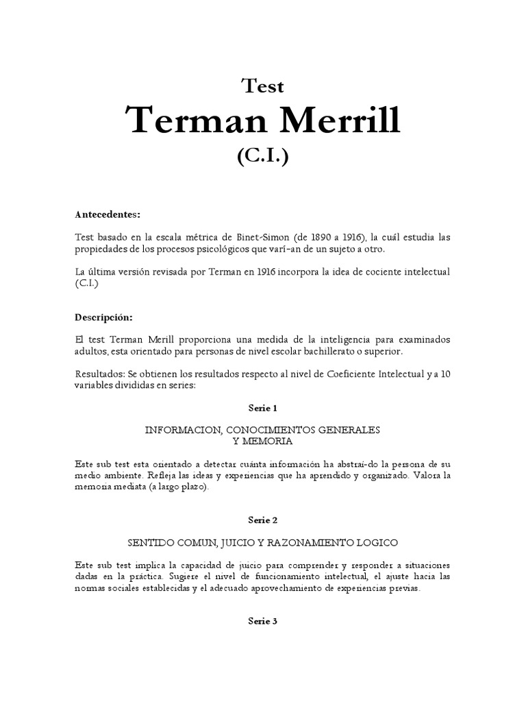 Terman Descripcion Practica Del Test | Descargar gratis PDF | Cociente ...