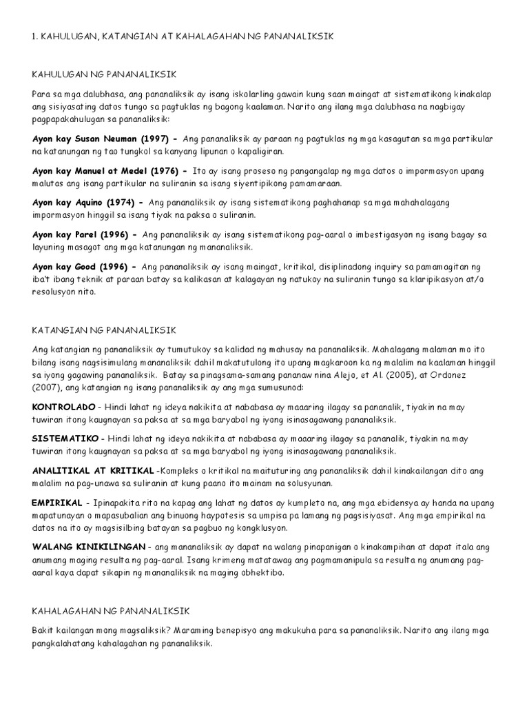 Pagbasa at Pagsusuri Notes 1 | PDF