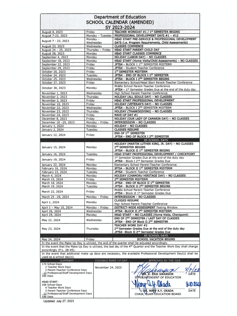 Amended Gdoe School Calendar 20232024 Updated 07 PDF