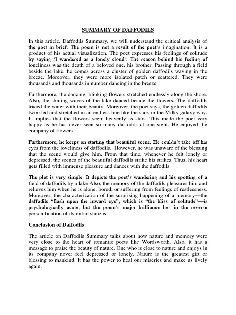 Summary of Daffodils PDF