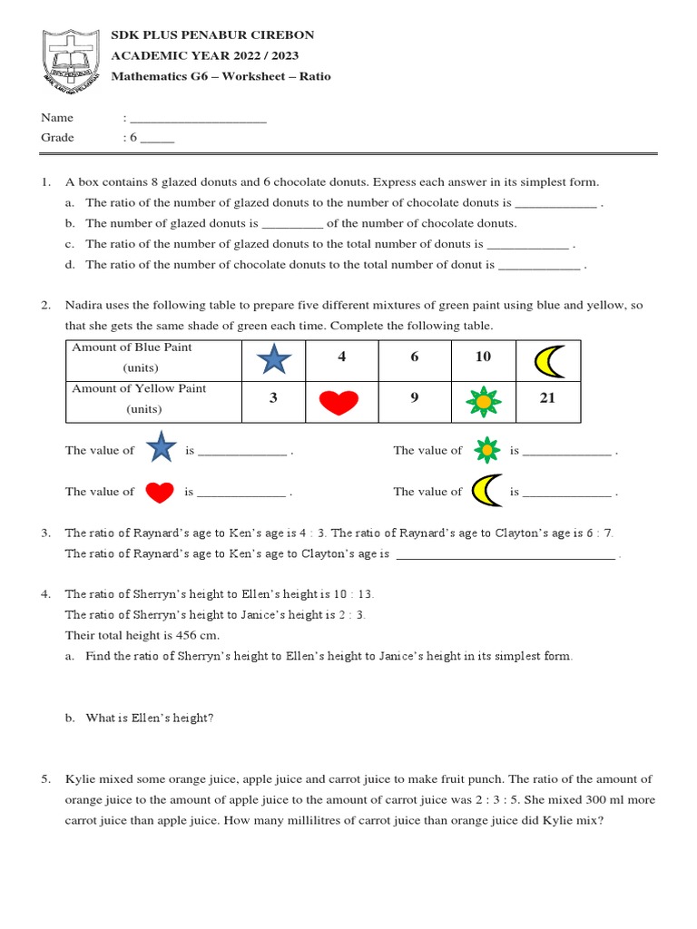 G6 Math Worksheet: Ratios Explained | PDF