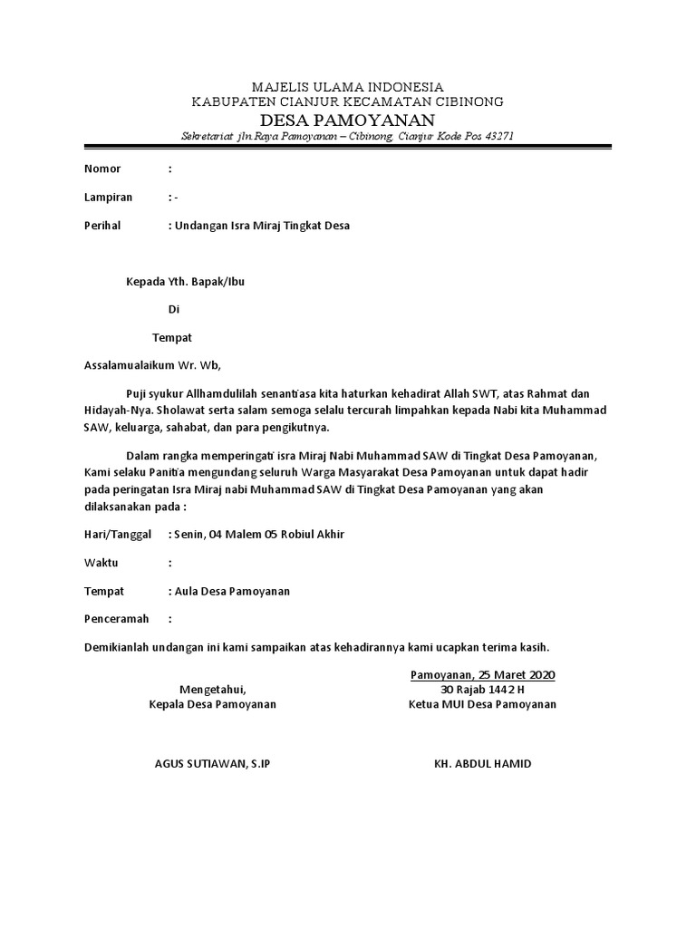 surat undangan Isra Miraj desa | PDF