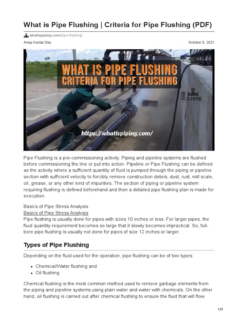 Criteria For Pipe Flushing PDF PDF Pipe (Fluid Conveyance) Water