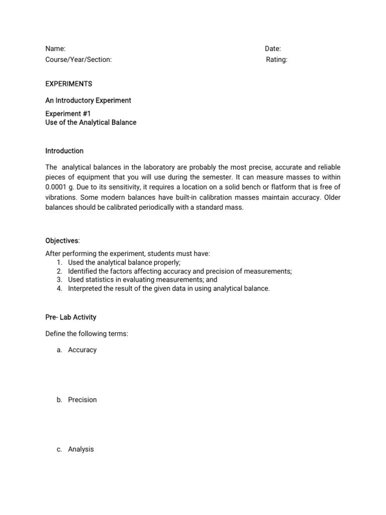 Analytical Balance Experiment Guide | PDF
