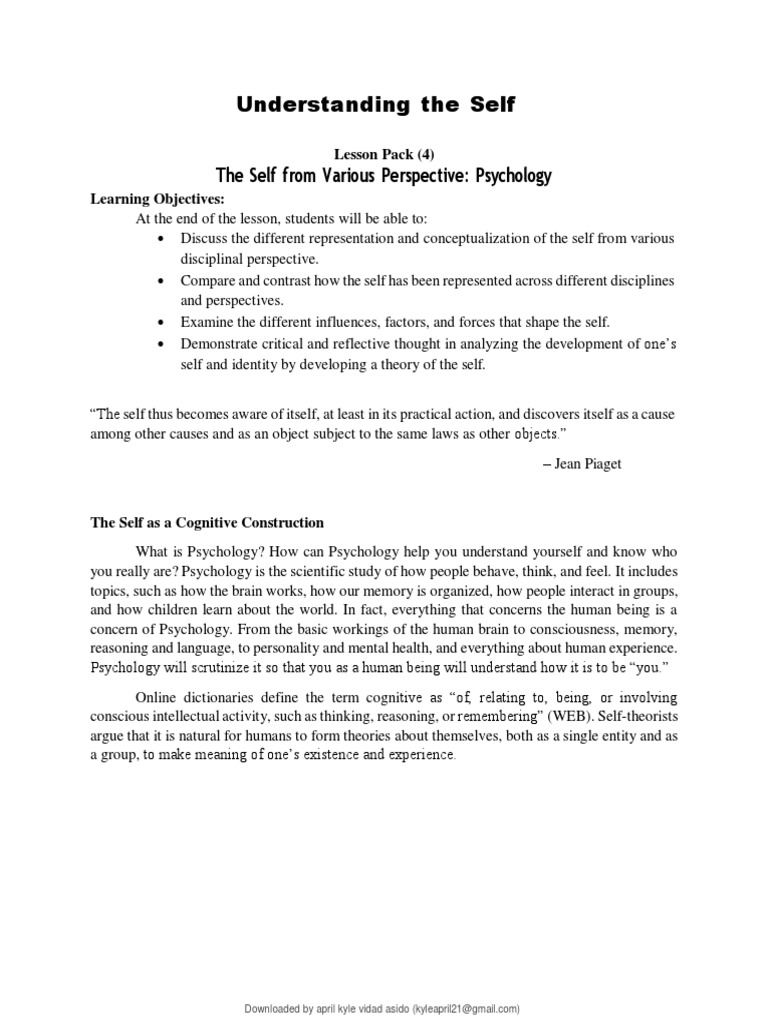Understanding the self lesson 4 pdf cognitive development