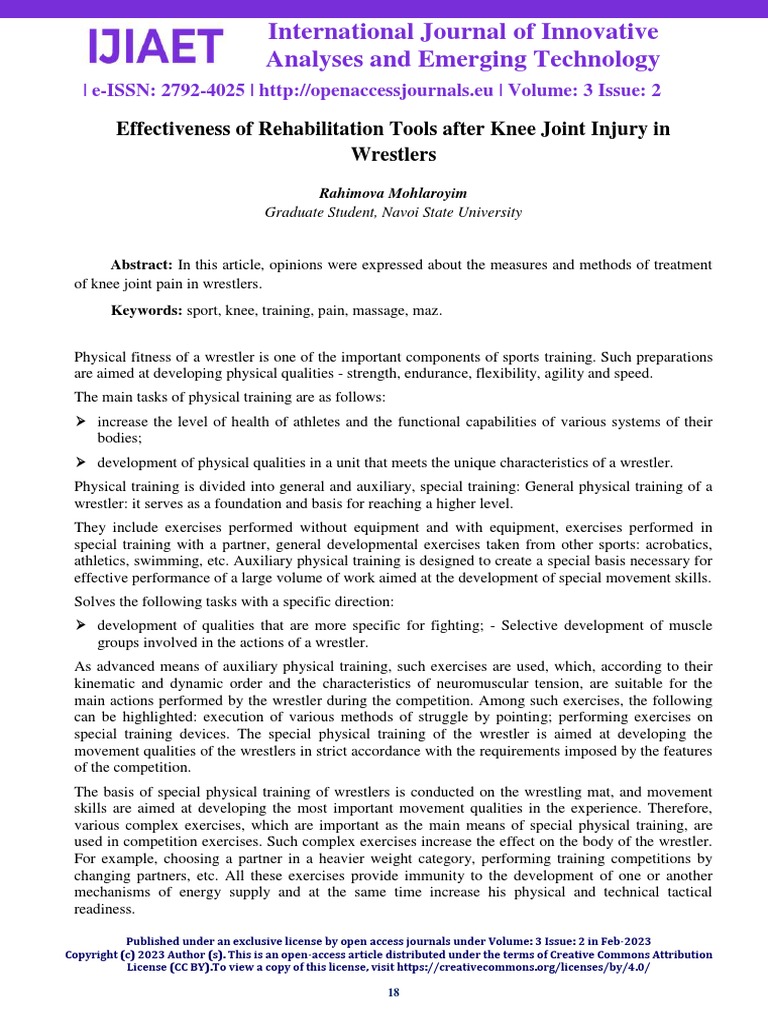 Effectiveness of Rehabilitation Tools After Knee Joint Injury in