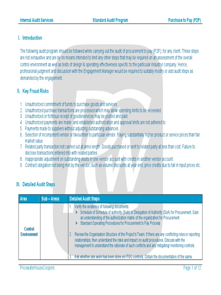 P2P Internal Audit Program Overview | PDF
