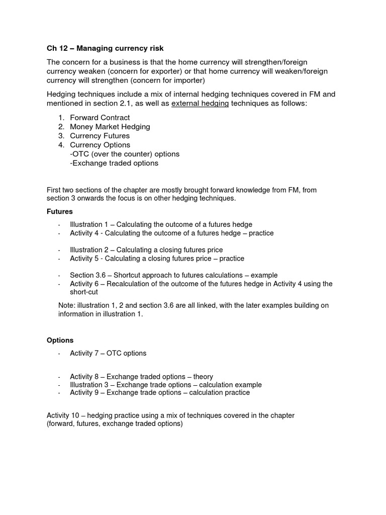 Currency Risk Management Guide | PDF | Futures Contract | Option (Finance)