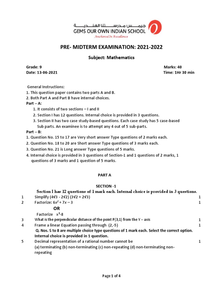 GRADE 9 PREMID TERM MATHS 202122 .docx PDF