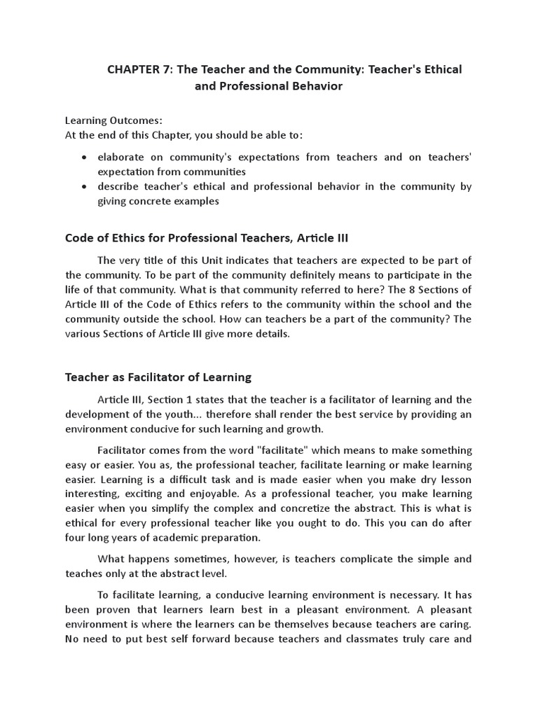 Teachers' Ethical Behavior in Community | PDF | Teachers
