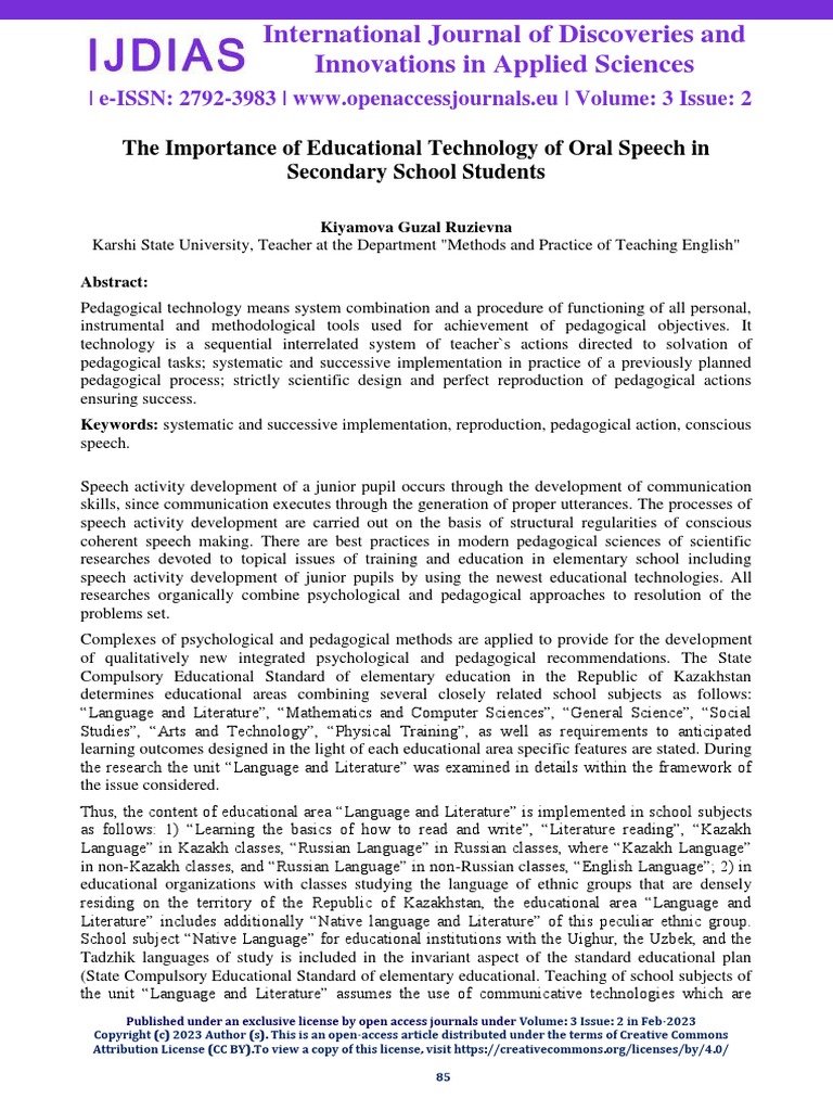 The Importance of Educational Technology of Oral Speech in Secondary ...