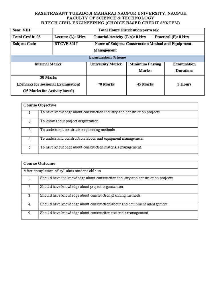 8th Sem Civil Engineering Syllabus - 1 - RTMNU | PDF | Surveying